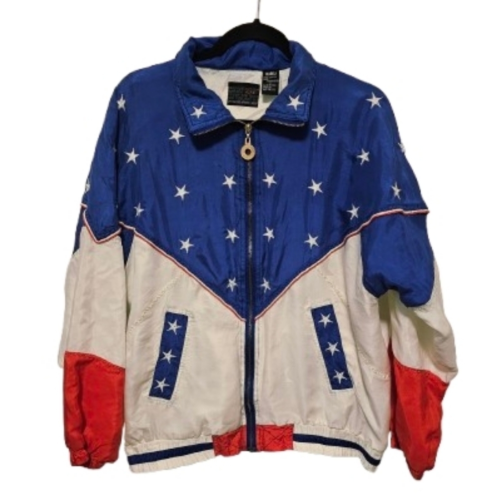 Mureli Vintage 100% Silk Shell Olympics USA Wind Breaker Women's Size Medium